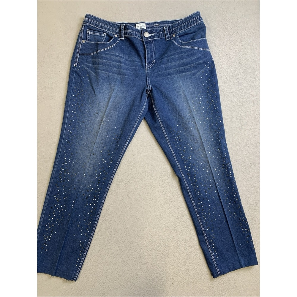 S & Co. Jeans Women's Size 14 Skinny Low Rise Blue Denim Pants With‎ Rhinestones